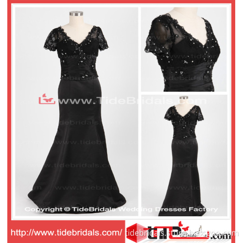 Custom Design Black Memaid Short Sleeves Long Lace Satin Mother of The Bride Dress (TC08119)